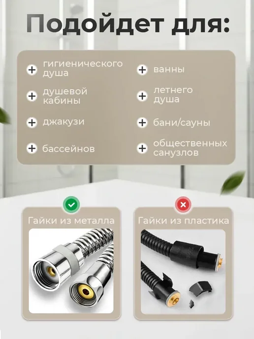 vieir Шланг для душа 200см, серый, фото 5