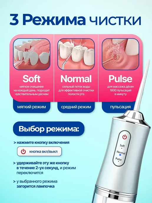 Xiaomi Ирригатор для зубов, рта и брекетов портативный, 4 насадки, вариант, фото 2