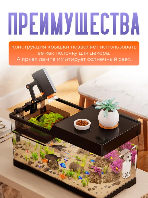 Аквариум для черепахи с фильтром и лампой, вариант, фото 5