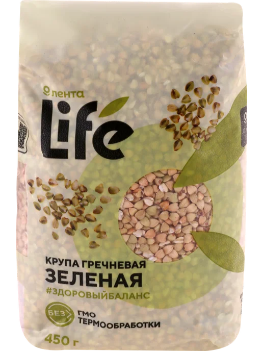 Крупа гречневая ЛЕНТА LIFE зеленая, 450г, 450 г