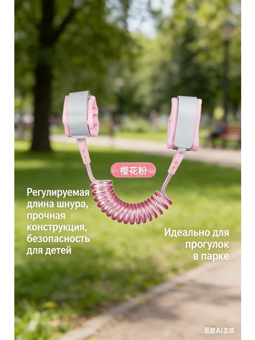 Детский поводок с защитой от потери для прогулок на улице, розовый