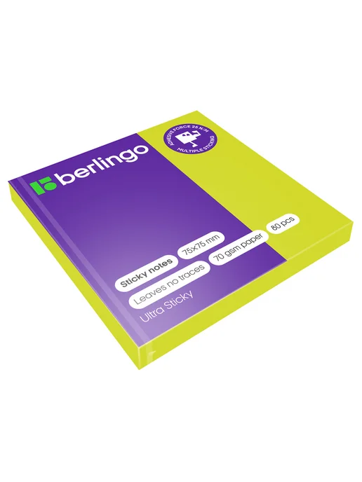 Berlingo Блок бумаги 75*75 самоклеящийся зеленый неон 80 листов, ", 75x75, фото 2