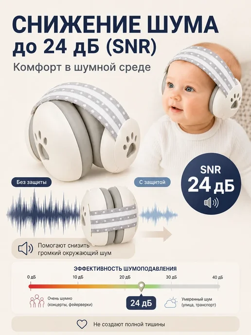 Детские защитные наушники от шума 0-4 лет SNR 24 дБ, белый, фото 4
