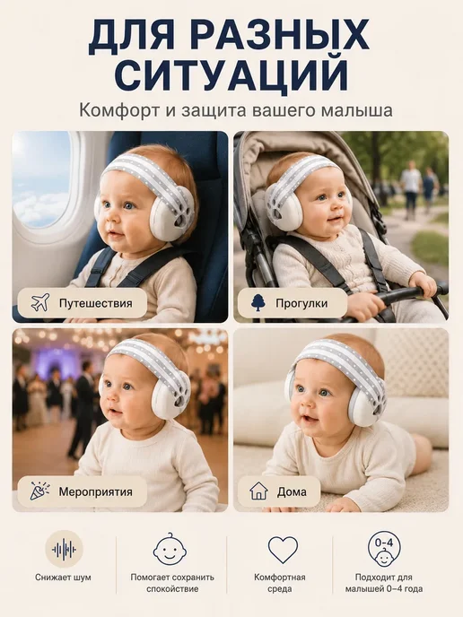 Детские защитные наушники от шума 0-4 лет SNR 24 дБ, белый, фото 5