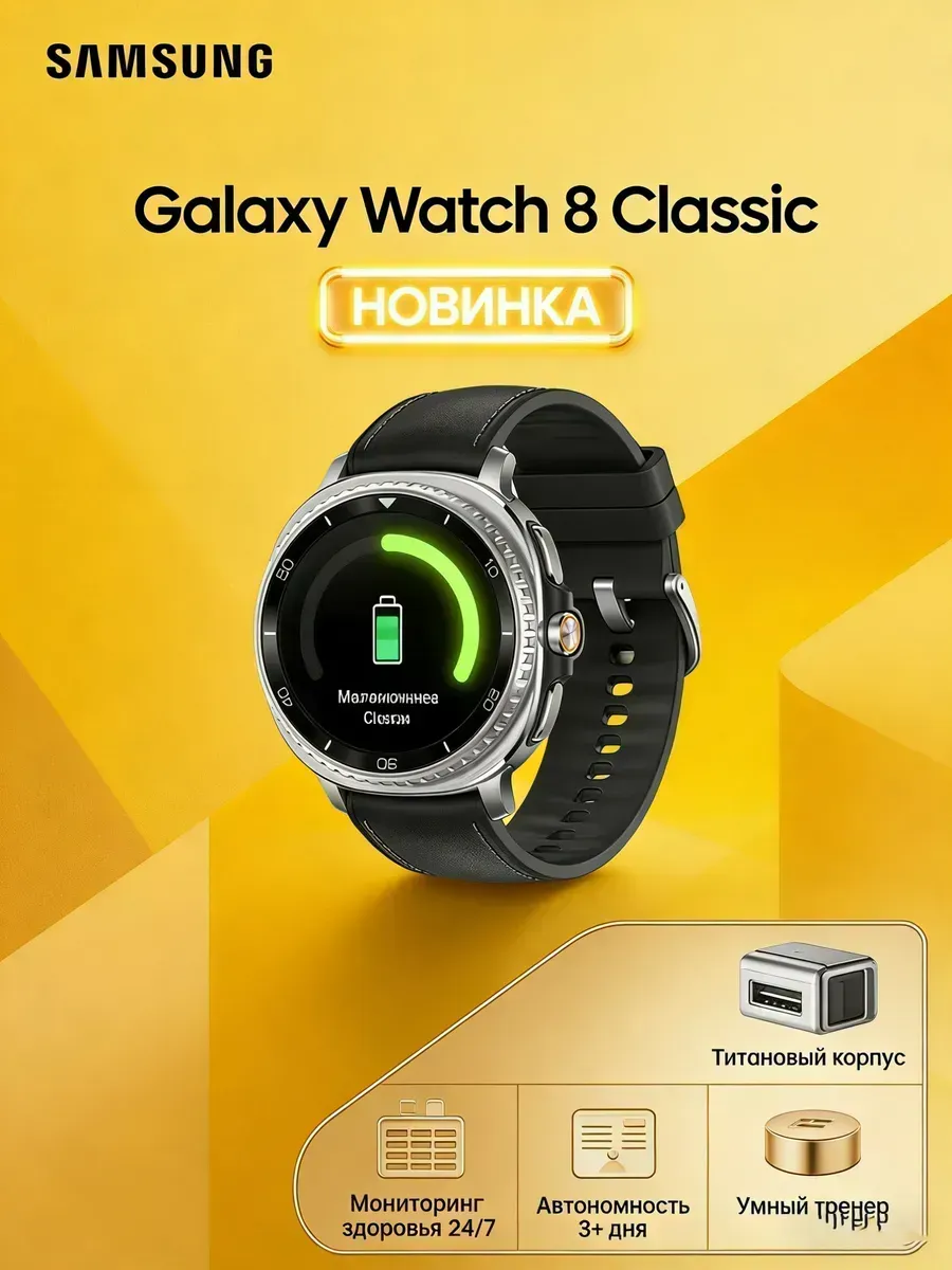 Samsung Смарт-часы Galaxy Watch8 Classic 46 мм, черные