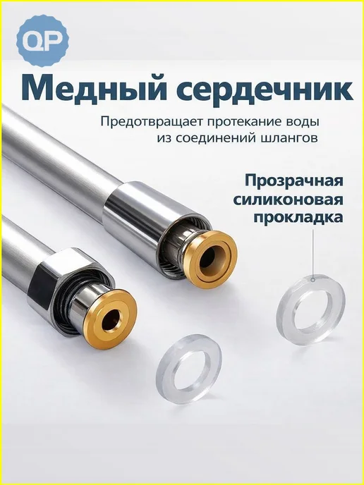 Шланг для душа 150 см, ПВХ, серебристый, серебристый, фото 3