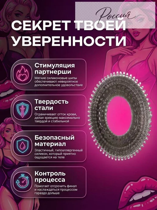 Эрекционное кольцо с шипами, силиконовое, 30 мм, вариант, фото 8