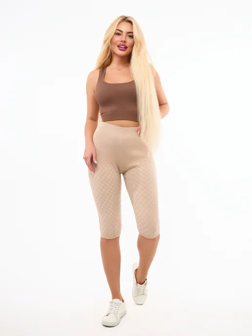 Style body Термошорты из верблюжьей шерсть высокая посадка, бежевый, фото 3