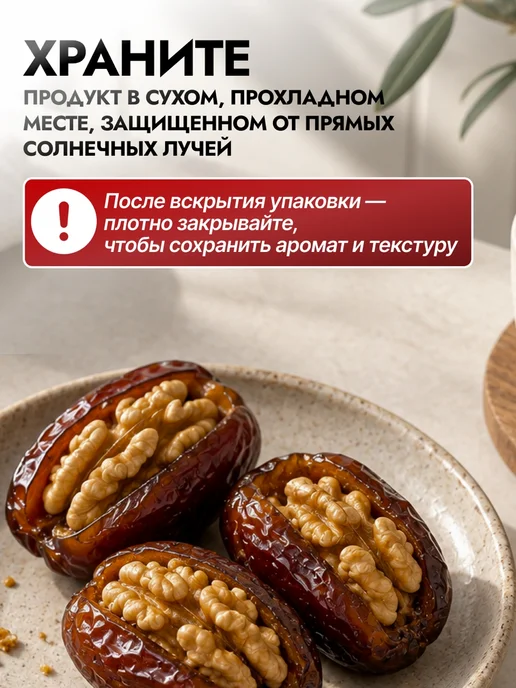 Финики с грецким орехом без сахара 300 гр, 300 г, фото 2