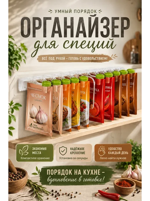 Султан09 Органайзер для специй настенный держатель пакетиков приправы, красный