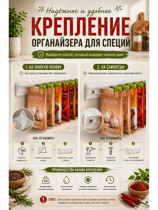 Султан09 Органайзер для специй настенный держатель пакетиков приправы, красный, фото 4