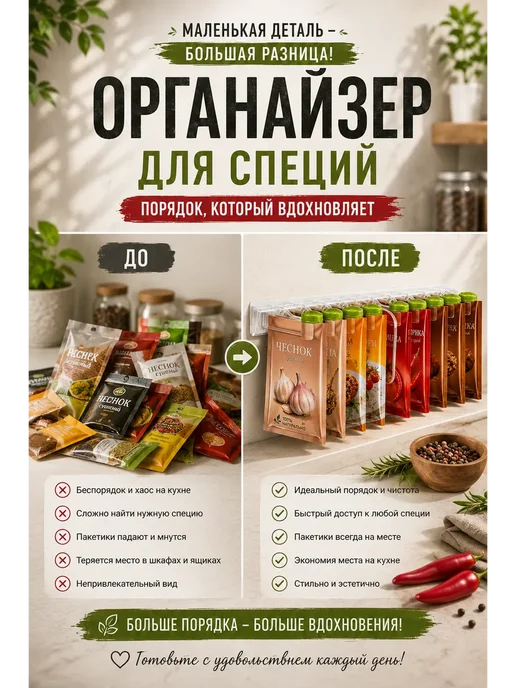 Султан09 Органайзер для специй настенный держатель пакетиков приправы, красный, фото 5