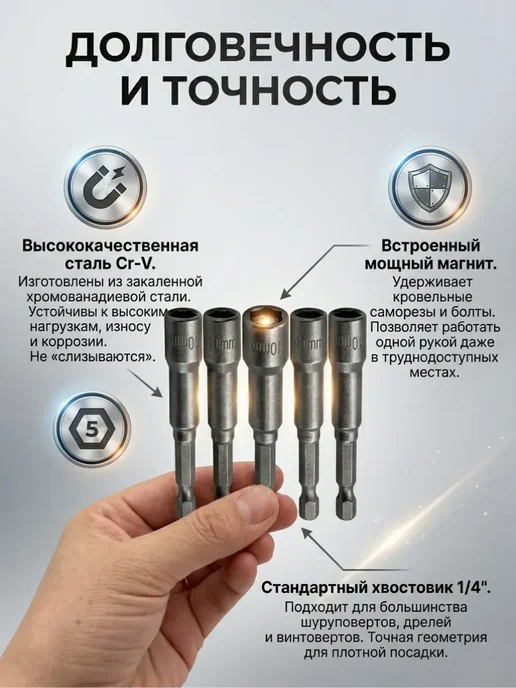 КОННИ Магнитные биты с торцовой головкой, серый, фото 2