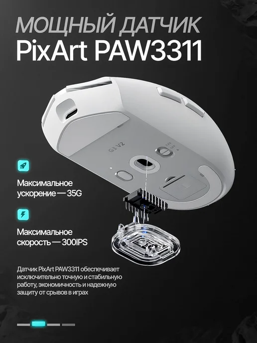 MCHOSE Игровая мышь беспроводная G3 V2, белый, фото 2