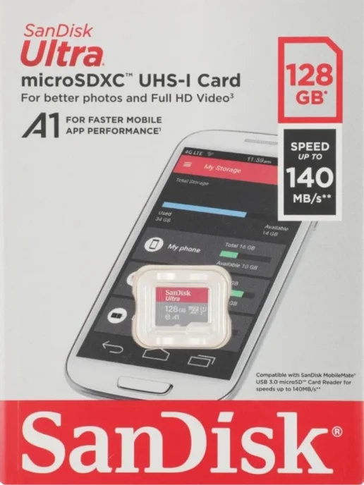 SANDISK Карта памяти microSDXC Ultra Class C10 A1 UHS-I (140 MB s) 1…, вариант, фото 2