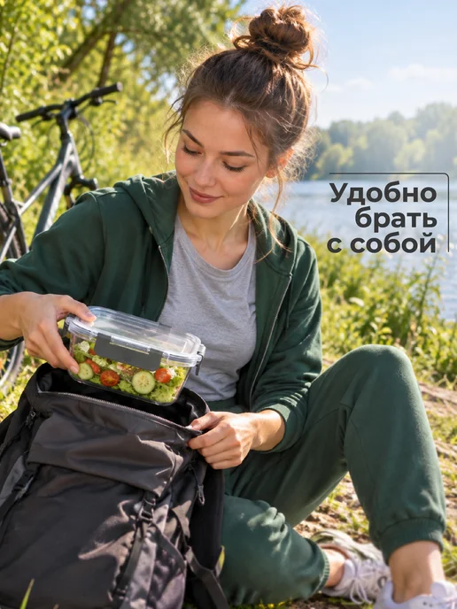 HITT Контейнер для еды стекло, герметичный с крышкой, набор 2 шт, 3 шт, фото 4