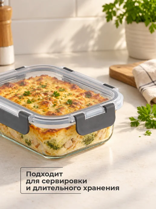 HITT Контейнер для еды стекло, герметичный с крышкой, набор 2 шт, 3 шт, фото 8