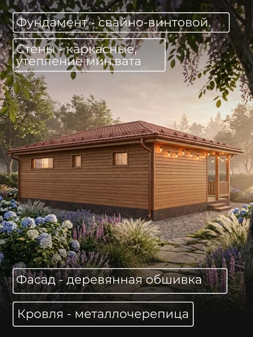 Хородом Проект одноэтажного каркасного дома 65м2, вариант, фото 6