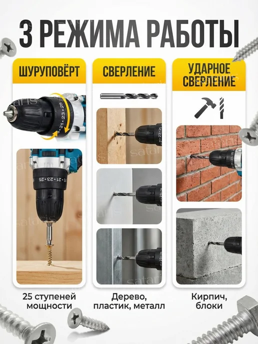 Sataris Home Шуруповерт дрель аккумуляторный, синий, фото 2