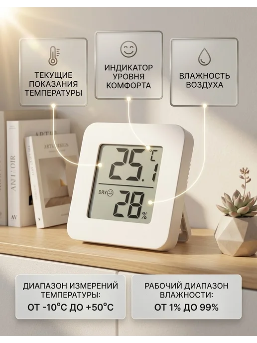 MI Термометр комнатный электронный с гигрометром белый, белый, фото 4