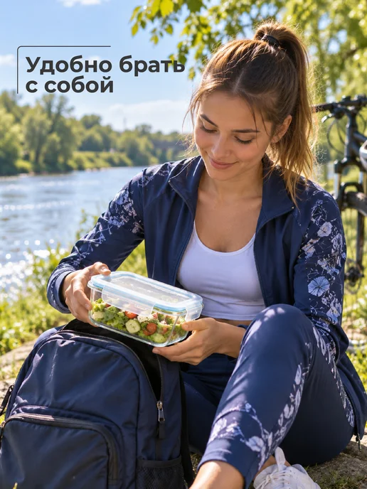 HITT Контейнер для еды стекло, герметичный с крышкой, набор 2 шт, 12 шт, фото 6