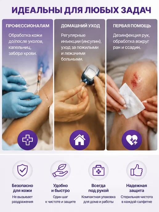INEKTA Инъекционные салфетки спиртовые для рук 60*100 мм, 100 штук, 30x65, фото 3