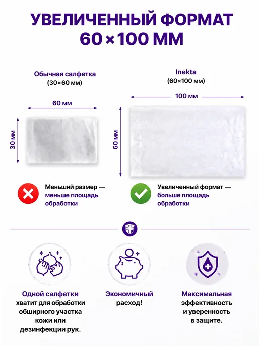 INEKTA Инъекционные салфетки спиртовые для рук 60*100 мм, 100 штук, 30x65, фото 5