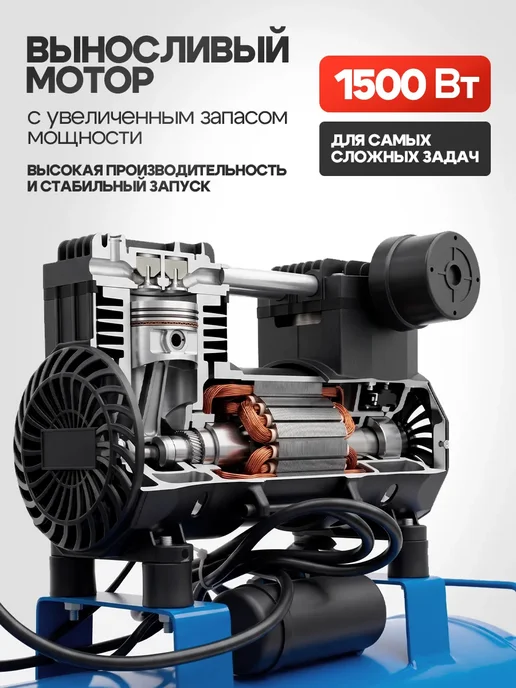 SCHWARZ Компрессор воздушный безмасляный 1500 24л, 24 л, фото 3