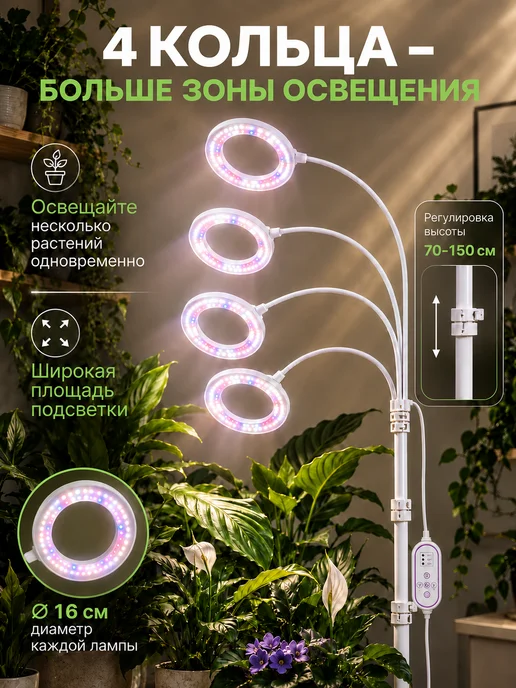 Host Фитолампа на штативе полного спектра 36 Вт, 36 Вт, фото 3