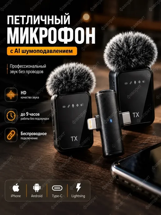Микрофон петличный беспроводной для Android и iPhone, вариант, фото 7