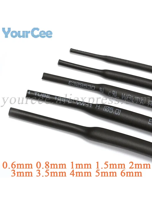 Your Cee Термоусадочная трубка ПВХ 2 1 черная 1 метр 0.6mm, 1 м, фото 3
