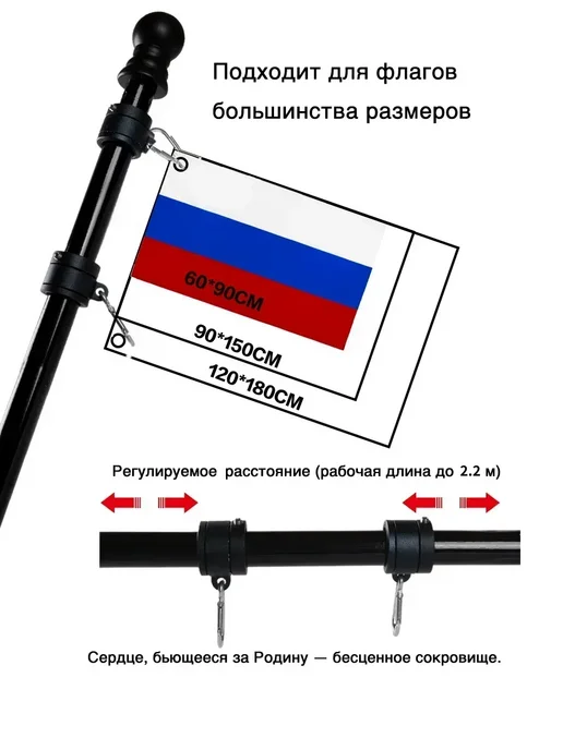 Флагшток уличный настенный с вращением 255 см без флага, вариант, фото 4