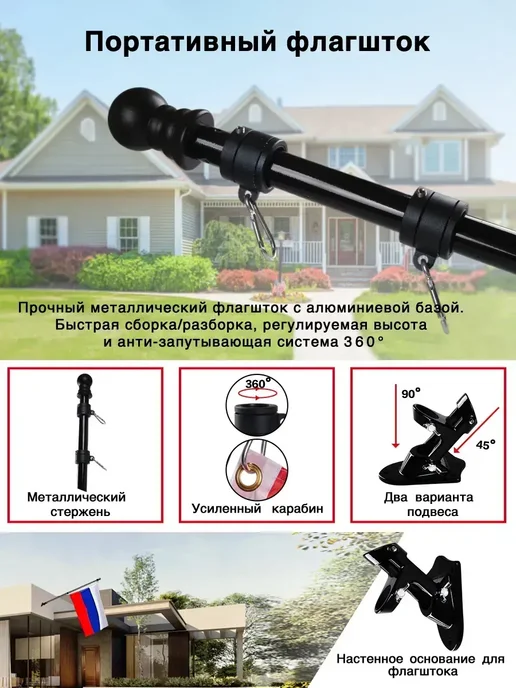 Флагшток уличный настенный с вращением 255 см без флага, вариант, фото 7