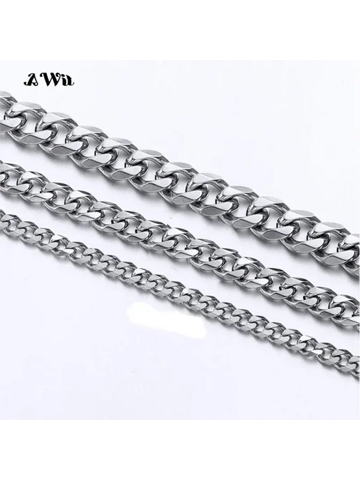 Awit Серебряная кубинская цепочка из нержавеющей стали 18inch 45c, серебристый, фото 2