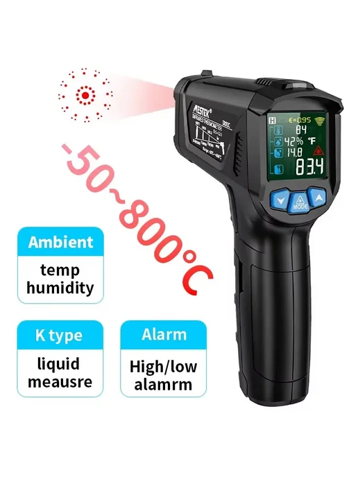 TIANSIQI Инфракрасный термометр IR03A, -50°C~400°C, черный, черный, фото 2