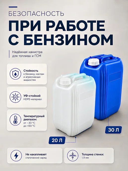 Канистра для бензина пластиковая 20 л, ПНД HDPE, UN, 20 л, фото 2