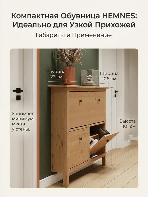 IKEA Тумба для обуви Икеа HEMNES Кымор, коричневый, 4 ящика, коричневый, фото 5