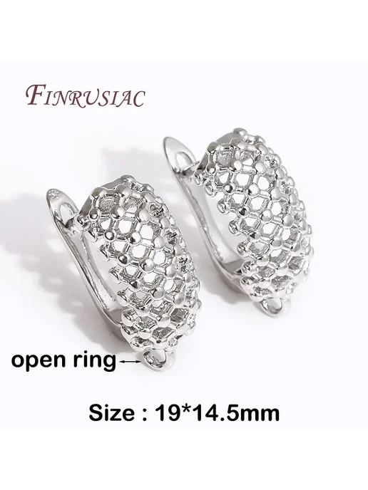 FINRUSIAC Крючки для сережек 16 мм, Rhodium Plated, 19x14.5 мм