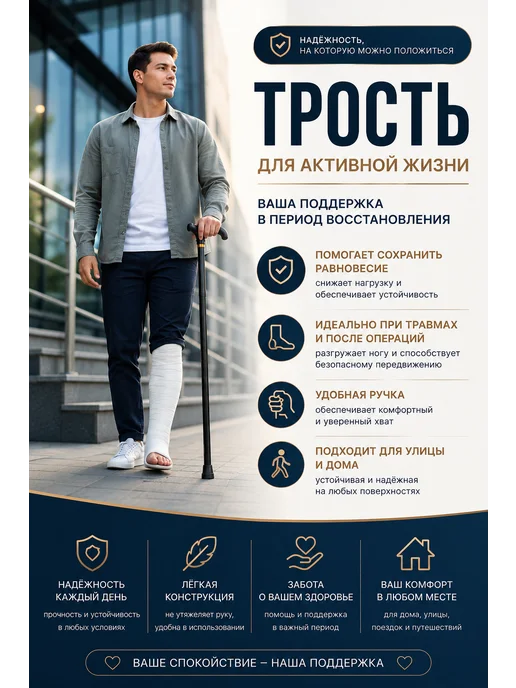 Трость для пожилых, черный