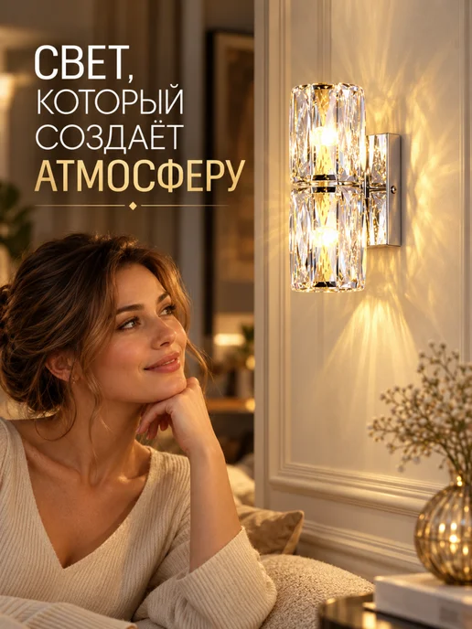 ROLI light Бра на стену хрустальное двойной в спальню в прихожую, вариант, фото 2