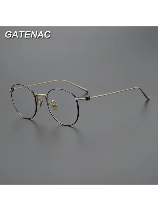 Gatenac Круглая оправа для очков из титана Brown Red, черный, фото 2