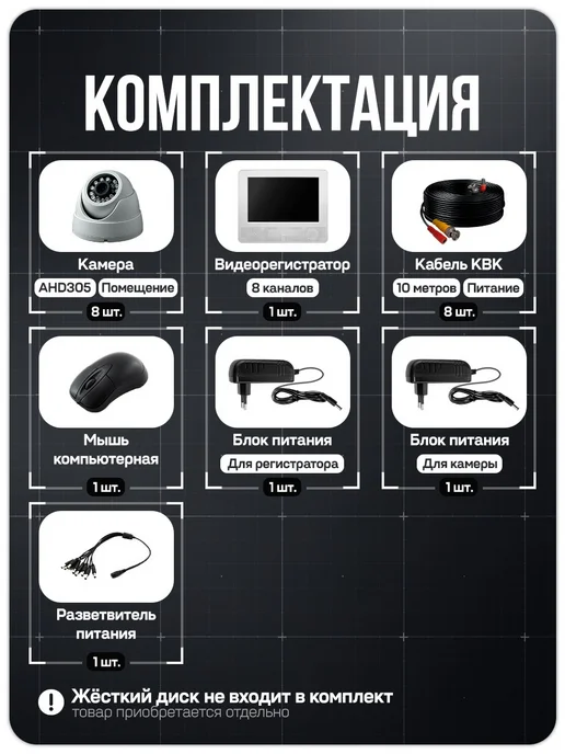 Комплект видеонаблюдения внутренний с монитором AHD Ps-Link KIT-A9508HD камеры 5Мп с ночной съемкой, датчиком движения, вариант, фото 2