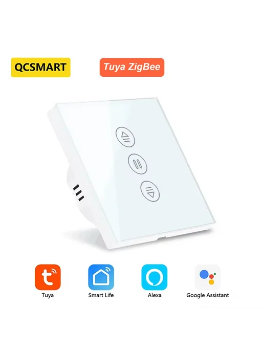 QCSMART Черный сенсорный переключатель для штор Tuya ZigBee 2 PACK, черный, фото 2