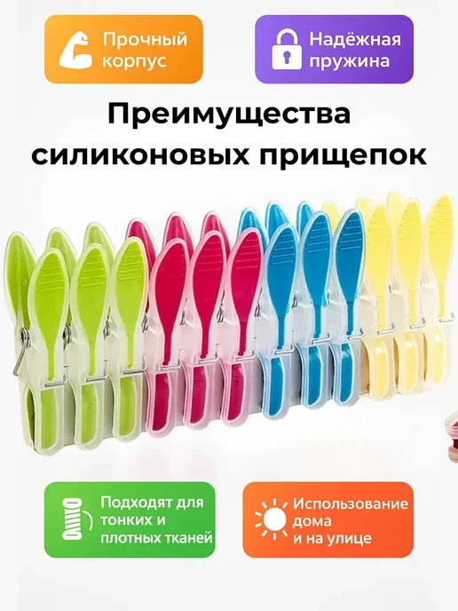 НАС2 Прищепки силиконовые-12 штук, синий, фото 3