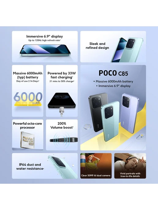 Смартфон Xiaomi C85 6/128 ГБ, черный, фото 3
