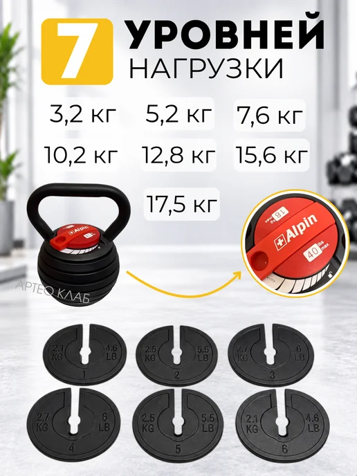 ALPIN Гиря регулируемая разборная 17,5 кг, 17,5 кг, фото 2