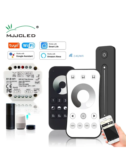 MJJCLED WiFi Диммер Tuya S1-B 230В Белый, Push Switch Only, белый, фото 2