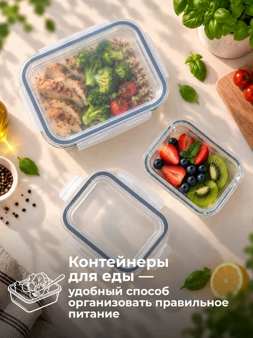 HITT Контейнер для еды стекло, герметичный с крышкой, набор 2 шт, 2 шт, фото 7