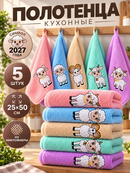Loveli Полотенца кухонные новогодные набор 5 шт символ года 2027, 5 шт, фото 8