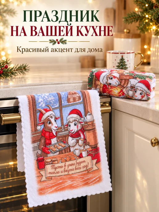 BELMARE Полотенца кухонные новогодние набор 5 шт символ года 2027, 5 шт, фото 4
